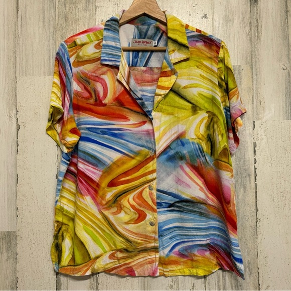Jams World Eros Multicolored Watercolor Print Hawaiian Button Down Shirt Size L - Picture 1 of 10